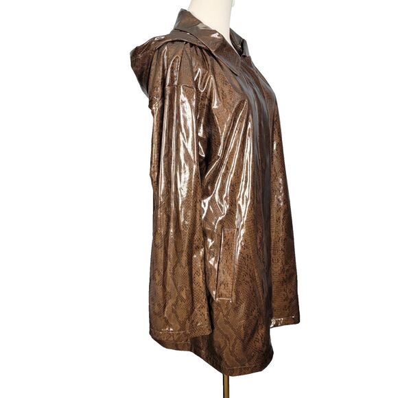 Nikki Jones Rain Jacket Size Large Brown Snakeskin Print Raincoat Shiny Hooded - Picture 6 of 16